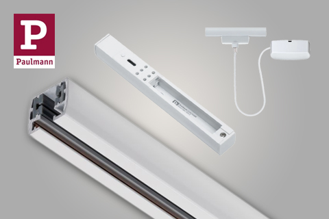 Schienen und Stromeinspeisung für URail Schienensystem Signalweiß