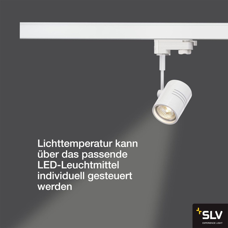 SLV 3-Phasen Schienen-Strahler BIMA I mattweiss einflammig GU10 QPAR51 max. 50W inkl. 3P.-Adapter