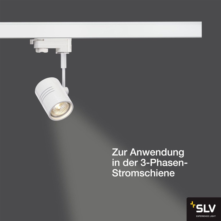 SLV 3-Phasen Schienen-Strahler BIMA I mattweiss einflammig GU10 QPAR51 max. 50W inkl. 3P.-Adapter