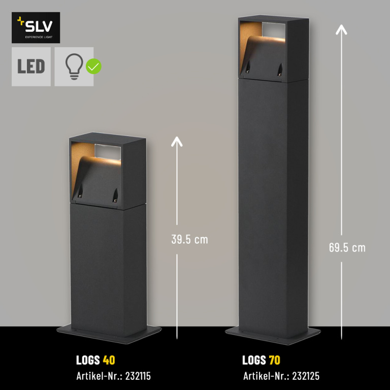 SLV Outdoor LED Standleuchte LOGS 70 anthrazit IP65 9.5W 3000K 570lm IK04 230V