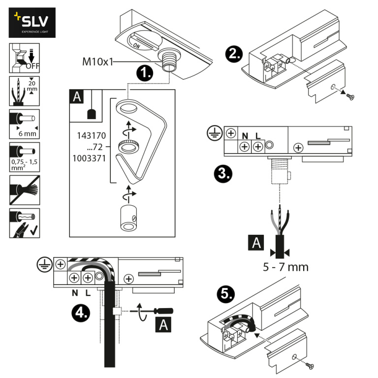 SLV 1-Phasen Pendelleuchtenadapter mit Haken weiß inkl. Zugentlastung und Gewindestück