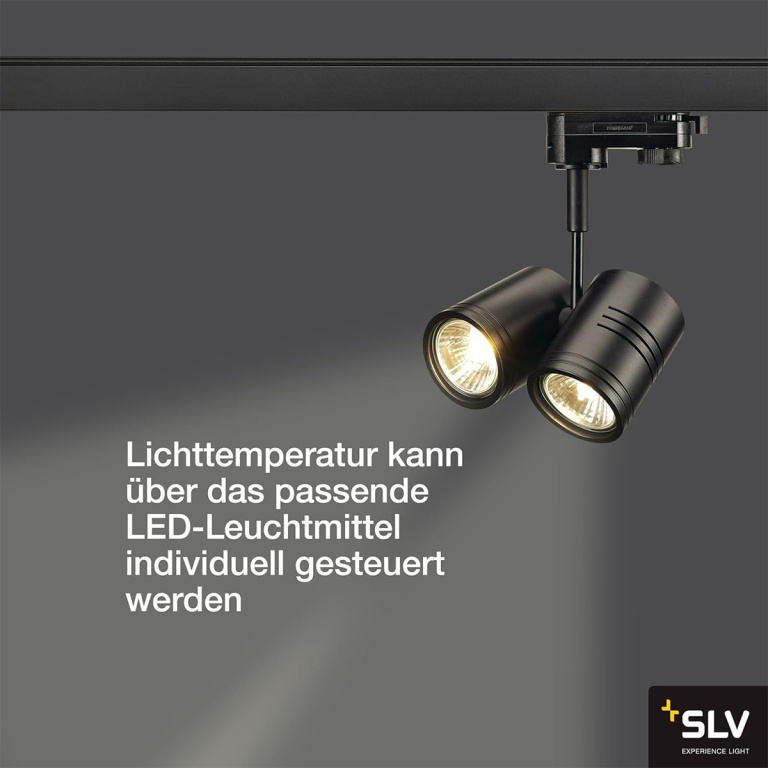 SLV 3-Phasen Schienen-Strahler BIMA II matt schwarz zweiflammig 2x GU10 QPAR51 max. 50W inkl. 3P.-Adapter