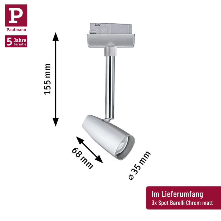 Paulmann URail Schienensystem Basis-Set Barelli Chrom matt + 3x GU10 Schienenspot