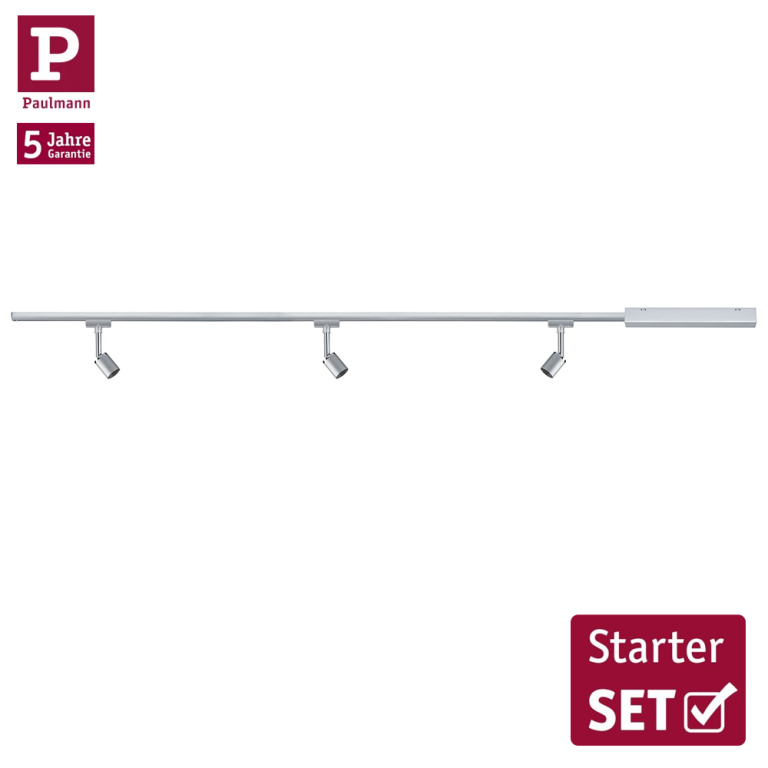 Paulmann URail LED Schienensystem Komplettset Pure II Chrom matt + 1m Schiene + 3 Schienenspots