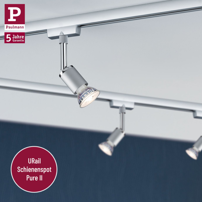 Paulmann URail LED Schienensystem Komplettset Pure II Chrom matt + 1m Schiene + 3 Schienenspots