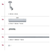 URail LED Schienensystem Komplettset Pure II Chrom matt + 1m Schiene + 3 Schienenspots