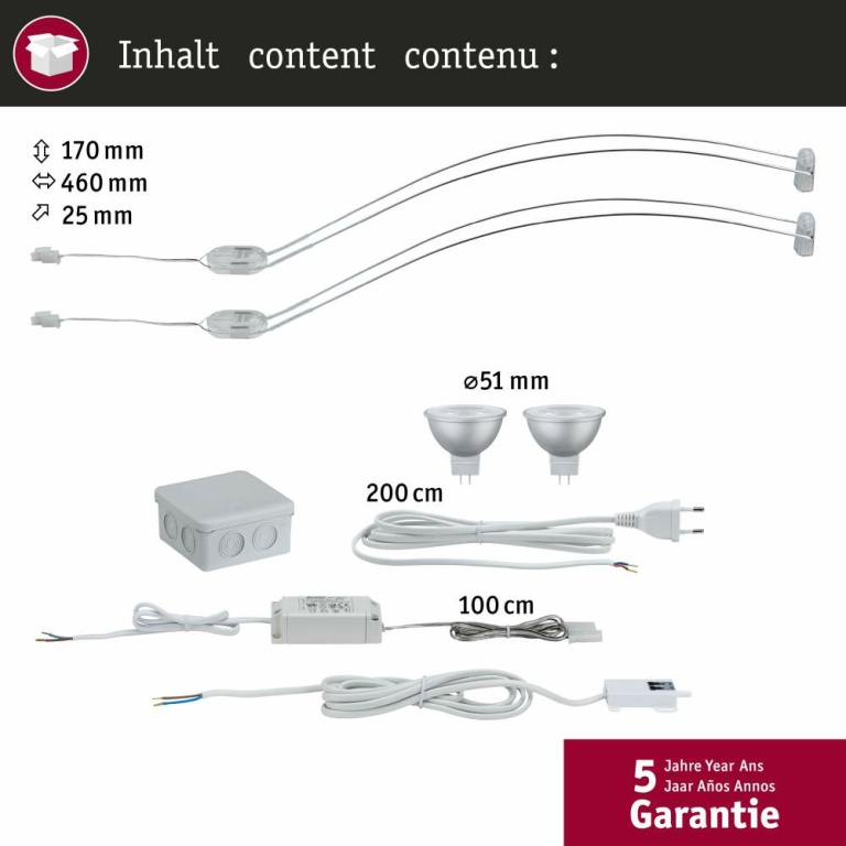 Paulmann LED Schrankaufbauleuchte Galeria Assitent II Chrom 2er-Set mit Türkontakt inkl. Trafo