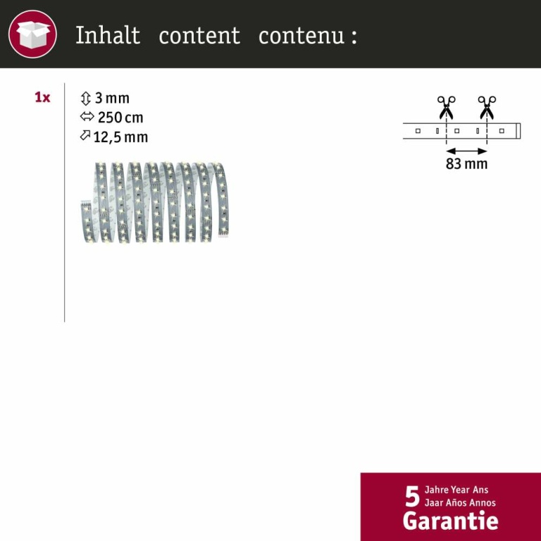 Paulmann MaxLED 500 Strip unbeschichtet 2,5m Tageslichtweiß
