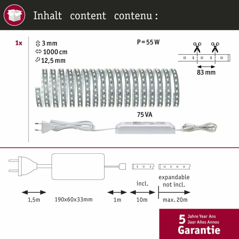 Paulmann MaxLED 500 Basisset unbeschichtet 10m Warmweiß