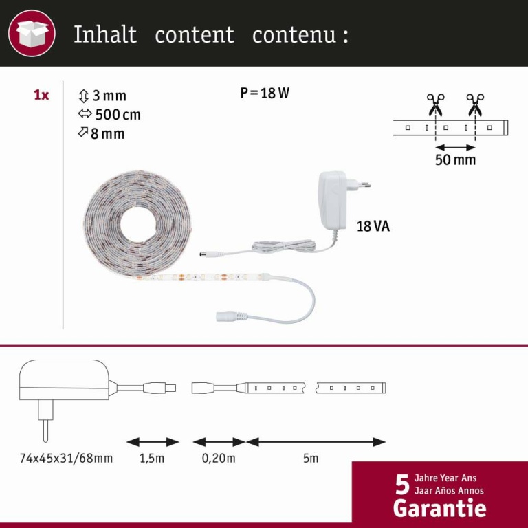 Paulmann SimpLED Strip Set 5m 17W Warmweiß