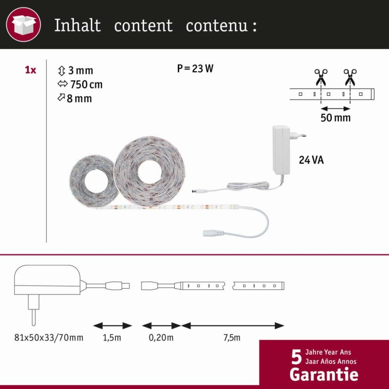 Paulmann SimpLED Strip Set 7,5m 20W Warmweiß