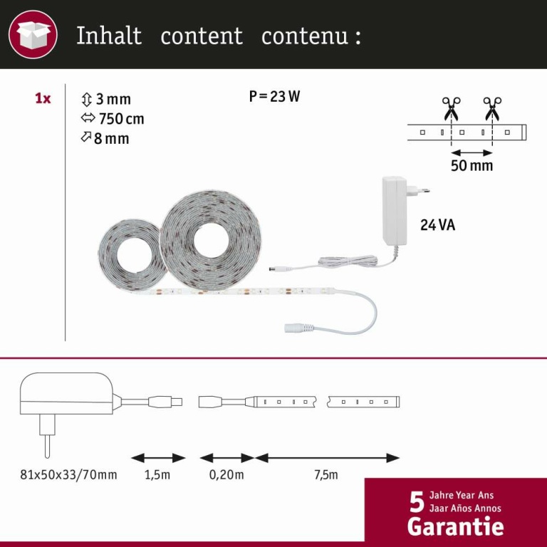 Paulmann SimpLED Strip Set 7,5m 20W Tageslichtweiß