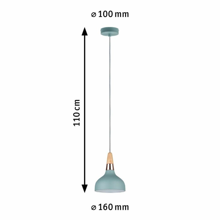 Paulmann Pendelleuchte 1-flammig Neordic Juna E14 max. 20W Softgrün/Kupfer/Holz dimmbar Metall/Holz