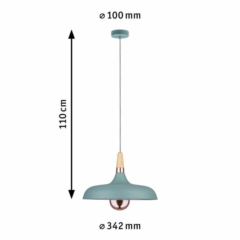 Paulmann Pendelleuchte 1-flammig Neordic Juna E27 max. 20W Softgrün/Kupfer/Holz dimmbar Metall/Holz