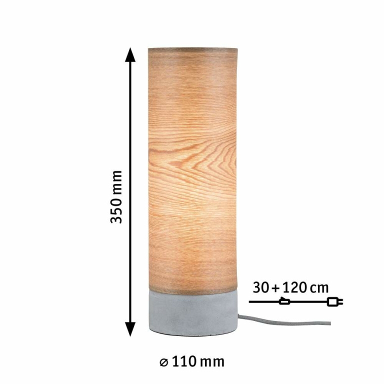Paulmann Tischleuchte Neordic Skadi aus Echtholz und Beton E14 mit Schnurschalter