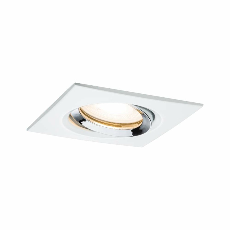 Paulmann LED Einbauleuchte Nova Plus Einzelleuchte schwenkbar IP65 eckig 93x93mm GU10 7W 460lm 230V dimmbar 2700K Weiß matt/Chrom