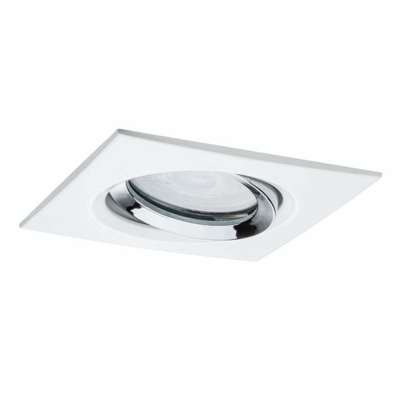 Paulmann LED Einbauleuchte Nova Plus Einzelleuchte schwenkbar IP65 eckig 93x93mm GU10 7W 460lm 230V dimmbar 2700K Weiß matt/Chrom