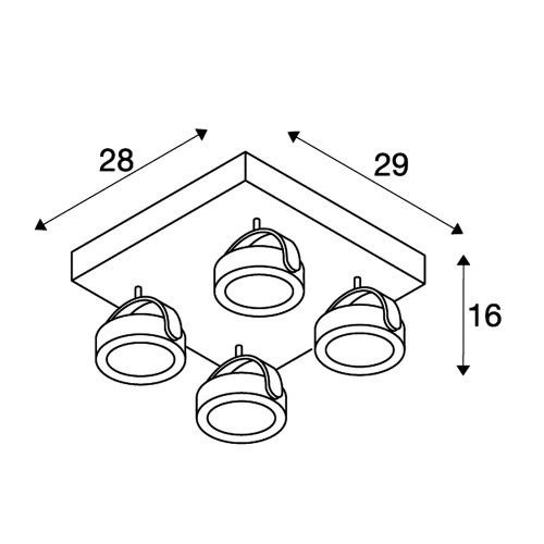 SLV KALU LED 4 Wand- und Deckenleuchte, square, schwarz, 3000K, 60°