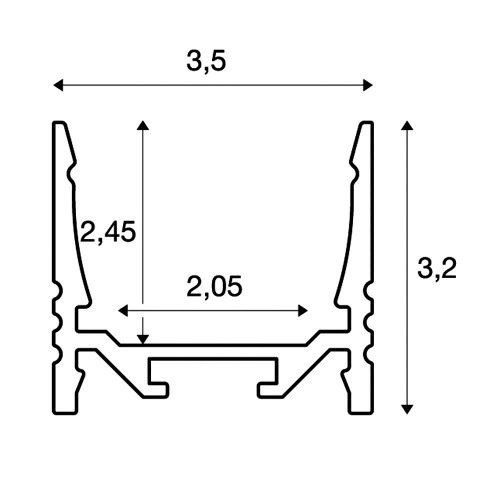 SLV GRAZIA 20 LED Aufbauprofil, standard, gerillt, 2m, alu