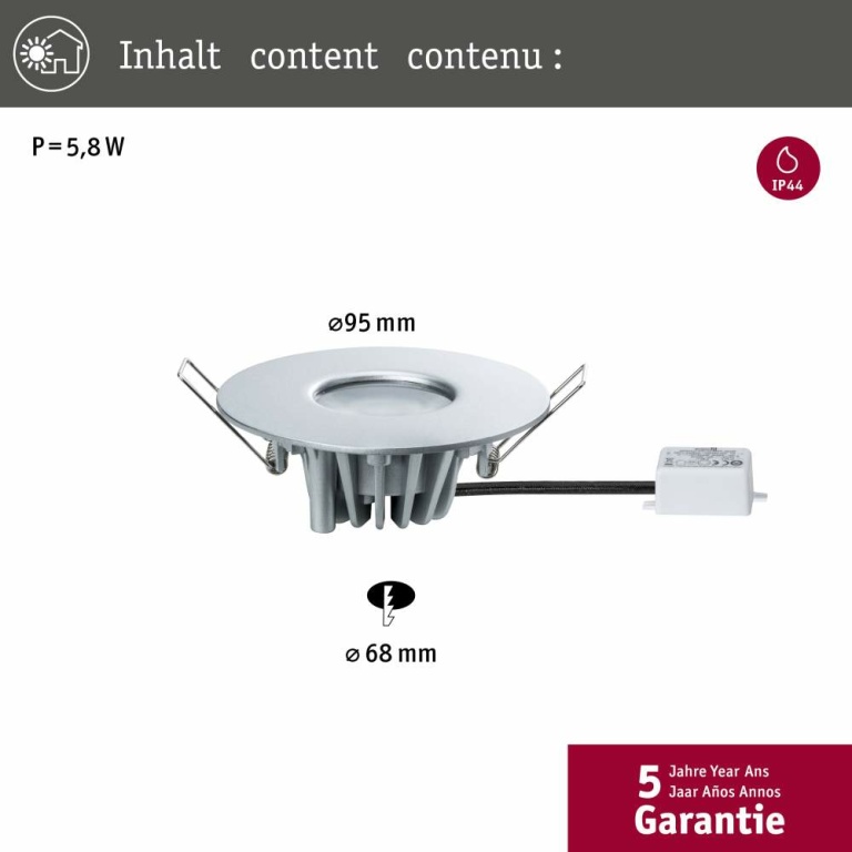 Paulmann House Außeneinbauleuchte IP44 rund 95mm 3000K 4,4W 410lm 230V Silber Metall/Acryl