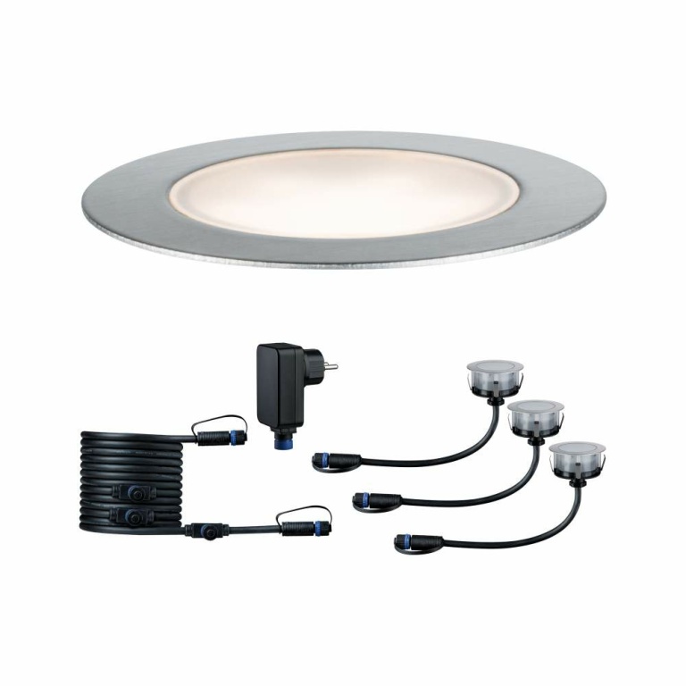 Paulmann Plug & Shine Basisset LED Bodeneinbauleuchte Floor Eco IP67 3000K 3x2W 21VA Silber