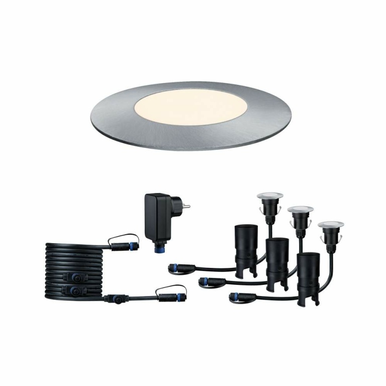 Paulmann Plug & Shine Basisset LED Bodeneinbauleuchte Floor Mini IP67 3000K 3x2,5W 21VA Silber