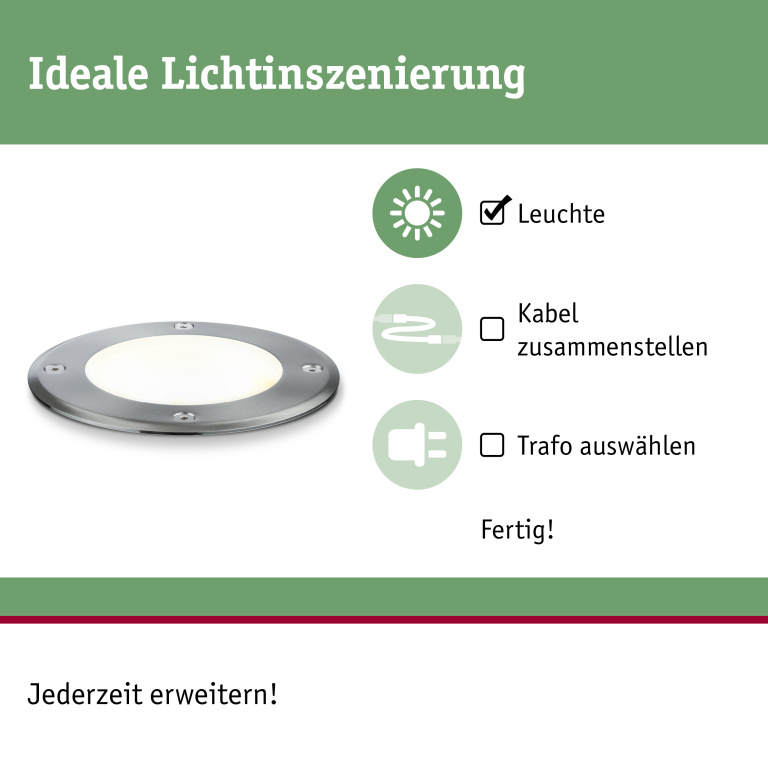 Paulmann Plug & Shine LED Bodeneinbauleuchte rund IP67 3000K 6W schwenkbar Einzelspot