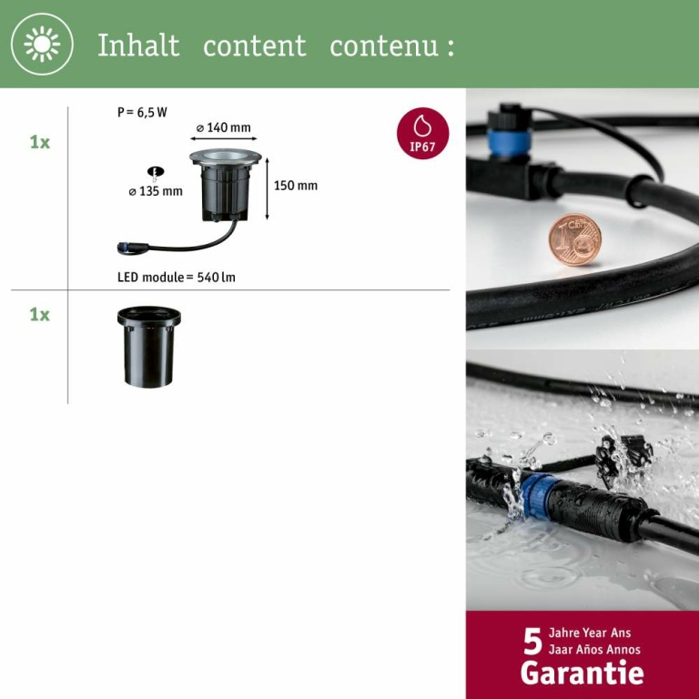 Paulmann Plug & Shine LED Bodeneinbauleuchte rund IP67 3000K 6W schwenkbar Einzelspot