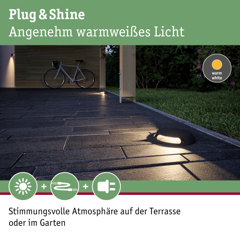 Paulmann Plug & Shine LED Bodenaufbauleuchte IP67 befahrbar 2x3,3W 3000K zweifacher Lichtaustritt Anthrazit