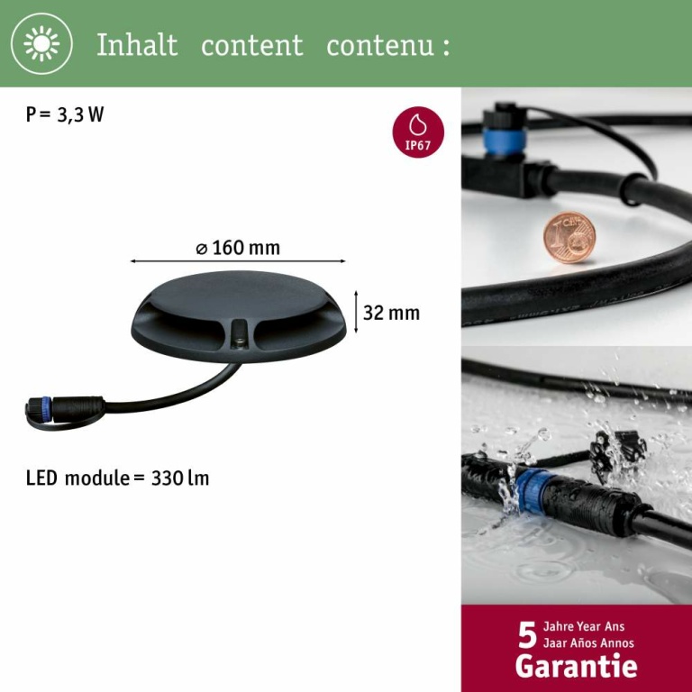 Paulmann Plug & Shine LED Bodenaufbauleuchte IP67 befahrbar 2x3,3W 3000K zweifacher Lichtaustritt Anthrazit