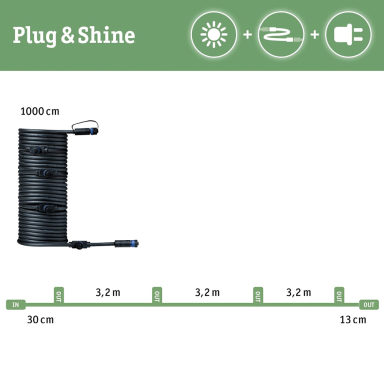 Paulmann Plug & Shine Kabel 10m 5 Ausgänge IP68