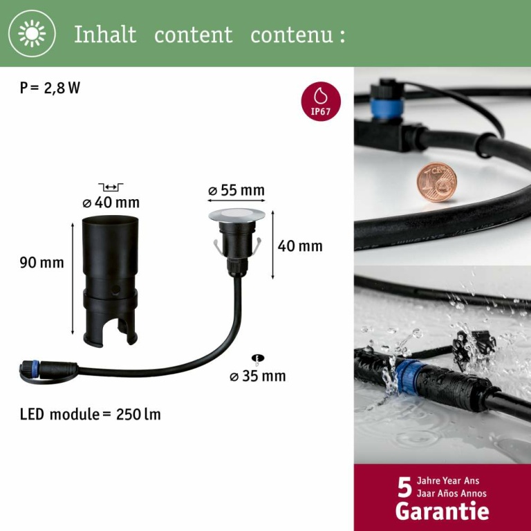 Paulmann Plug & Shine LED Bodeneinbauleuchte Floor Mini IP67 3000K 2,5W Einzelspot