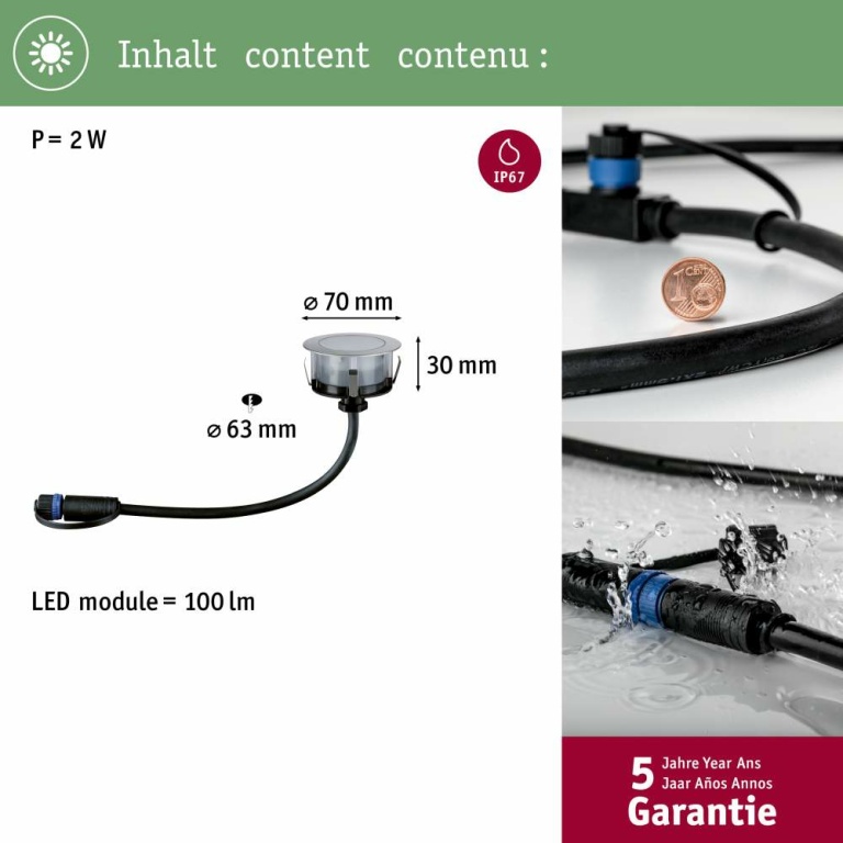 Paulmann Plug & Shine LED Bodeneinbauleuchte Floor Eco IP67 3000K 2W Einzelspot