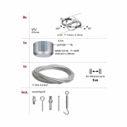 Seilsystem Cardan Basisset GU5,3 max. 8x10W 230/12V Chrom matt/Chrom