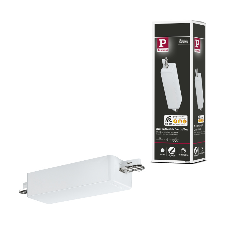 Paulmann URail ZigBee 3.0 Dimm/Switch Adapter Reinweiß Smart Home Schienenverbinder An/Aus/Dimmen max. 400W