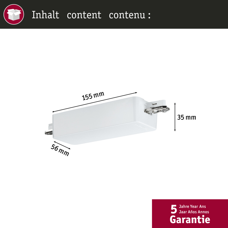 Paulmann URail ZigBee 3.0 Dimm/Switch Adapter Reinweiß Smart Home Schienenverbinder An/Aus/Dimmen max. 400W