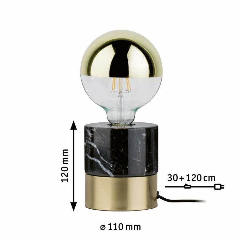 Paulmann Tischleuchte Neordic Vala aus schwarzem Marmor und gebürstetem Messing E27