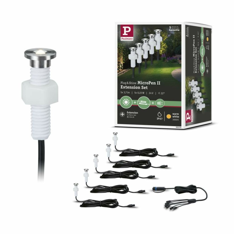 Paulmann Plug & Shine LED Bodeneinbauleuchte MicroPen II Erweiterungsset IP67 3000K 5x0,22W Silber