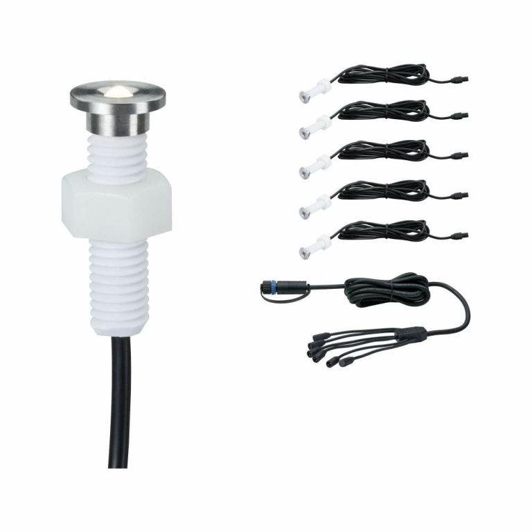 Paulmann Plug & Shine LED Bodeneinbauleuchte MicroPen II Erweiterungsset IP67 3000K 5x0,22W Silber