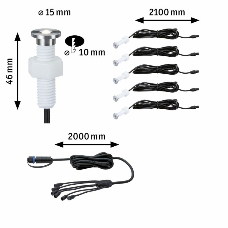 Paulmann Plug & Shine LED Bodeneinbauleuchte MicroPen II Erweiterungsset IP67 3000K 5x0,22W Silber