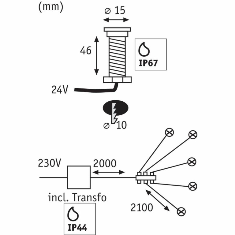 Paulmann Plug & Shine LED Bodeneinbauleuchte MicroPen II Basisset IP67 3000K 5x0,22W 21VA Silber