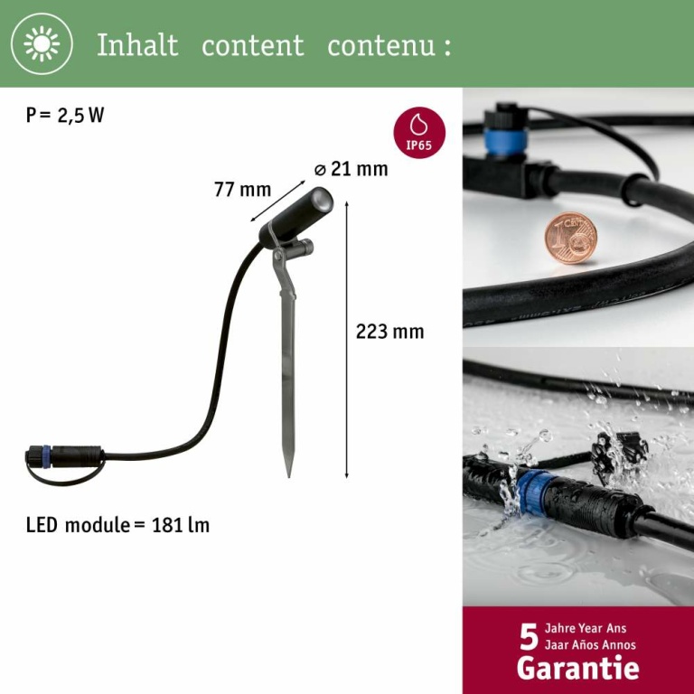 Paulmann Plug & Shine LED Gartenstrahler Plantini Einzelspot IP65 3000K Anthrazit