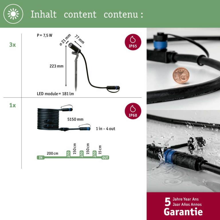 Paulmann Plug & Shine LED Gartenstrahler Plantini Erweiterungsset Erweiterungsset IP65 3000K 3x1,4W Anthrazit