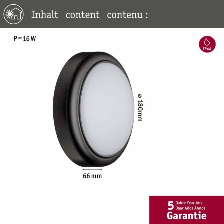 Paulmann LED Außenwandleuchte rund Grau Anthrazit IP44 3000K 15W