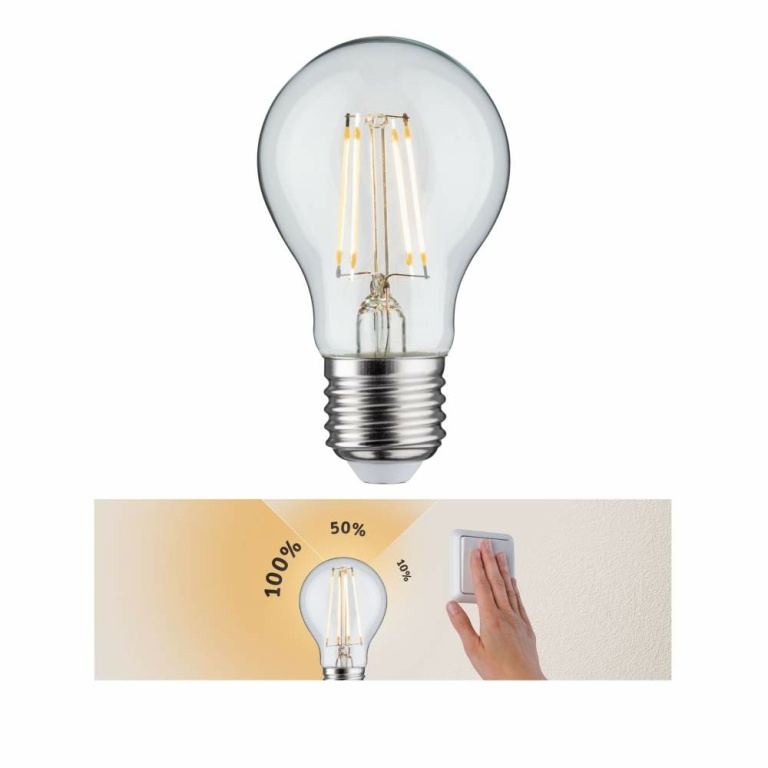 Paulmann LED-Lampe E27 Birne Klar 2700K Warmweiß 470lm 5W 3-Stufen-dimmbar