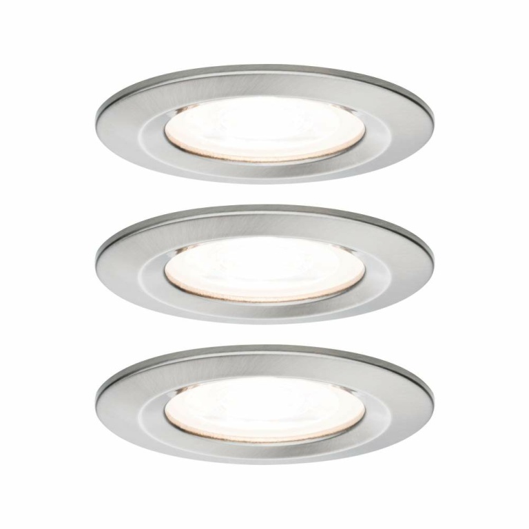 Paulmann Nova LED Einbauleuchte 3er Set rund 6.5W IP44 GU10 Eisen gebürstet dimmbar 3-step-dim 2700K 230V