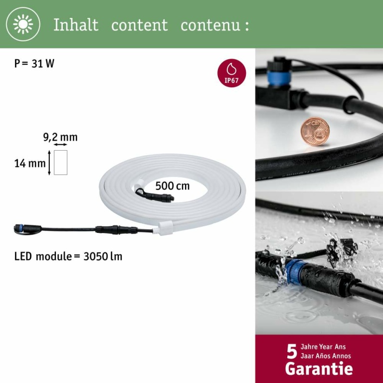 Paulmann Plug & Shine Neon LED Stripe 5m IP67 3000K 31W