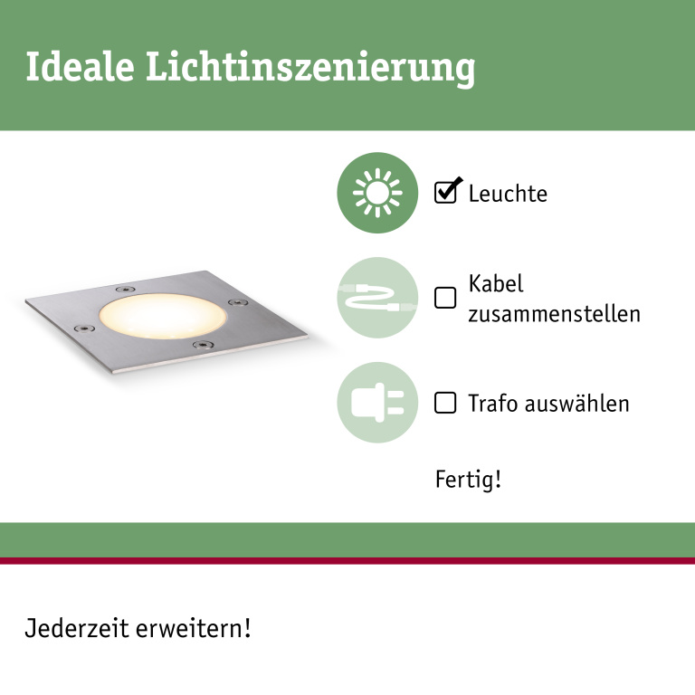 Paulmann Plug & Shine LED Bodeneinbauleuchte Floor eckig IP65 3000K 3,8W Edelstahl Einzelspot