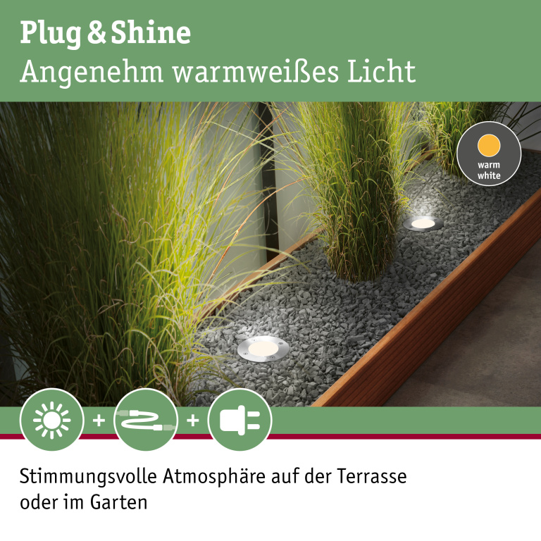 Paulmann Plug & Shine LED Bodeneinbauleuchte Floor rund IP65 3000K 3,8W Edelstahl Einzelspot