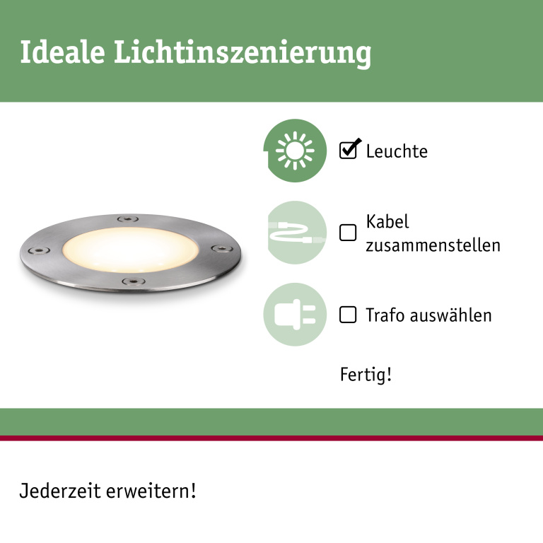 Paulmann Plug & Shine LED Bodeneinbauleuchte Floor rund IP65 3000K 3,8W Edelstahl Einzelspot